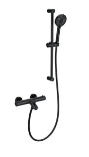 Смеситель для ванны с душевым гарнитуром Wonzon & Woghand WW-C2002-A-MB с термостатом чёрный матовый